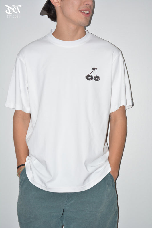 Polera Algodón Pima Besos Guinda Blanca | dctestablished.cl